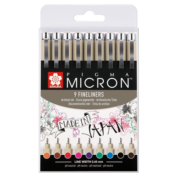 Pigma Micron Fineliner Set 9 Farben 0.45mm