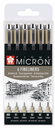 Pigma Micron Fineliner Set 6 Stifte schwarz