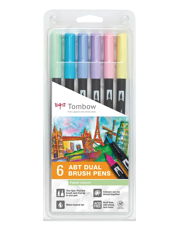 TOMBOW Dual-Brush Pen 6 Pastellfarben