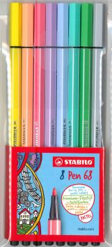 Feutres Stabilo Pen 68, étui à 8 couleurs pastel