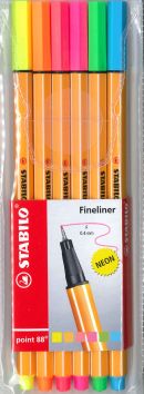 Finliner Stabilo Point 88, 6 Neonfarben