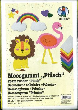 Plaque de mousse 20x30 cm, 2 mm «Peluche», 10 fls assorties