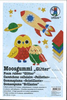 Plaque de mousse Glitter adhésives 20 x 30 cm, 2mm, 6 feuilles assorties