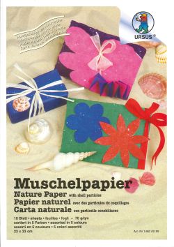 Papier naturel avec particules coquillages 23 x 33 cm 70 g/m2, 5 coul. 10 fles