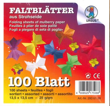 Feuilles à plier de soie paillé 13,5x13,5 cm  25 g/m2 (100 fles)