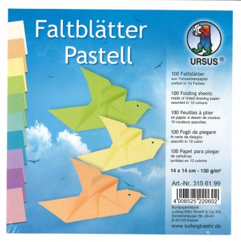 Faltblätter Pastell 14 x 14 cm, 130g/m2  10 Farben (100 Blatt)