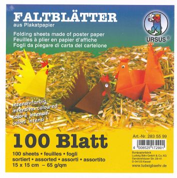 Faltblätter aus Plakatpapier intensivfarbig 15 x 15 cm, 65 g/m2 (100 Blatt)