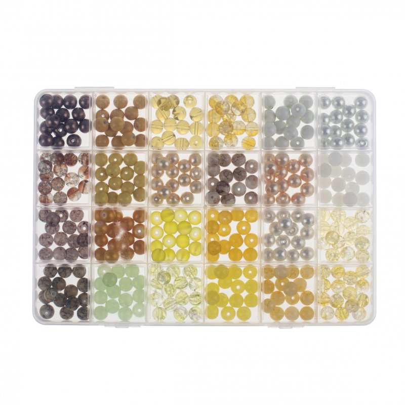 Perles en verre blanc/jaune ass. 360 pces