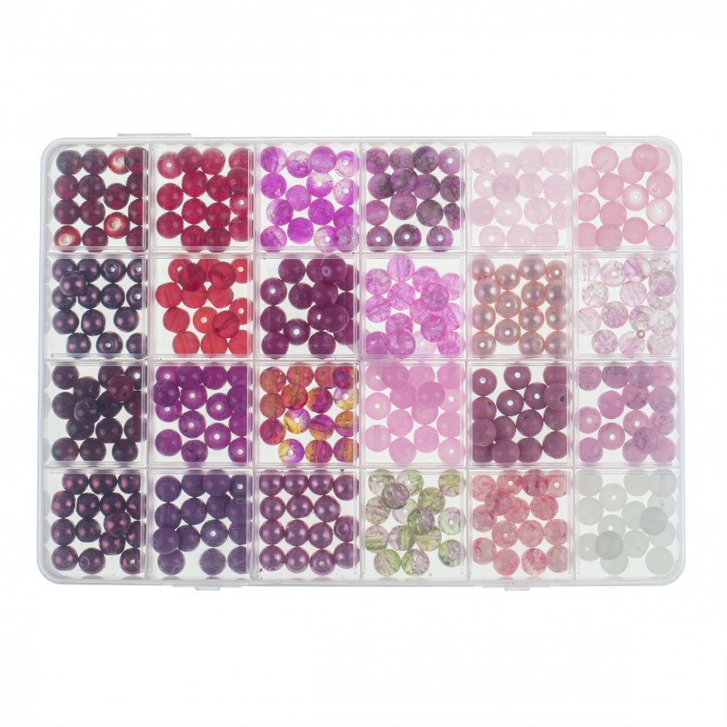 Perles en verre rouge/fuchsia assortis 360 pces