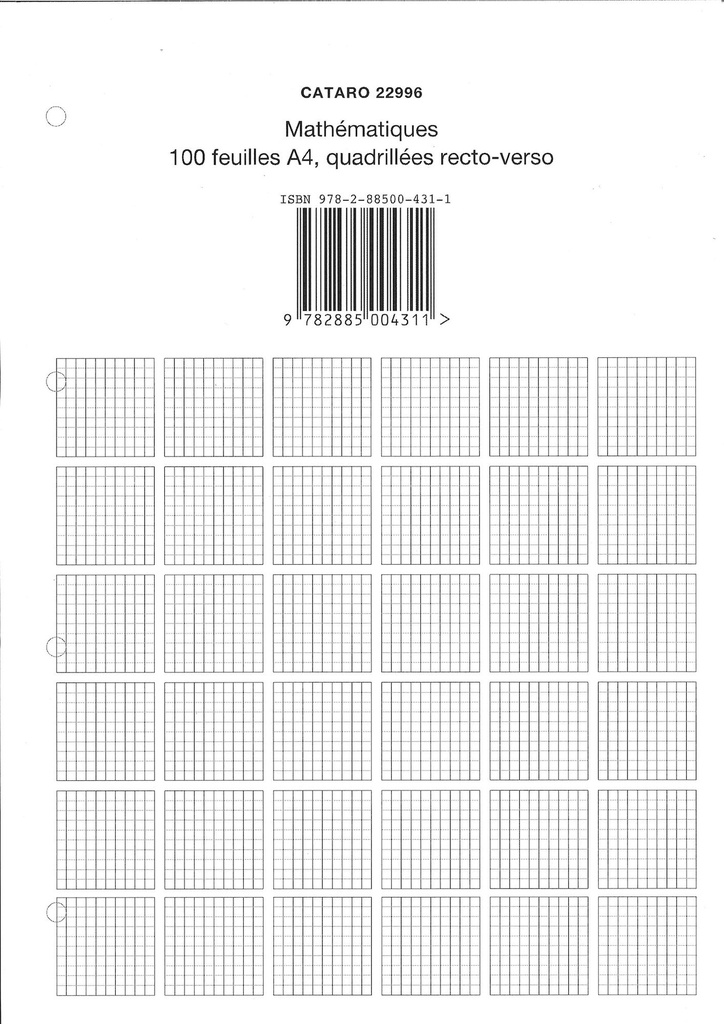 Mathématiques 7e, papier avec carrés unités décimaux (pq de 100 feuilles) (CATARO 022996)