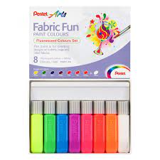 Peinture pour tissus set de 8 couleurs fluo Pentel Fabric Fun