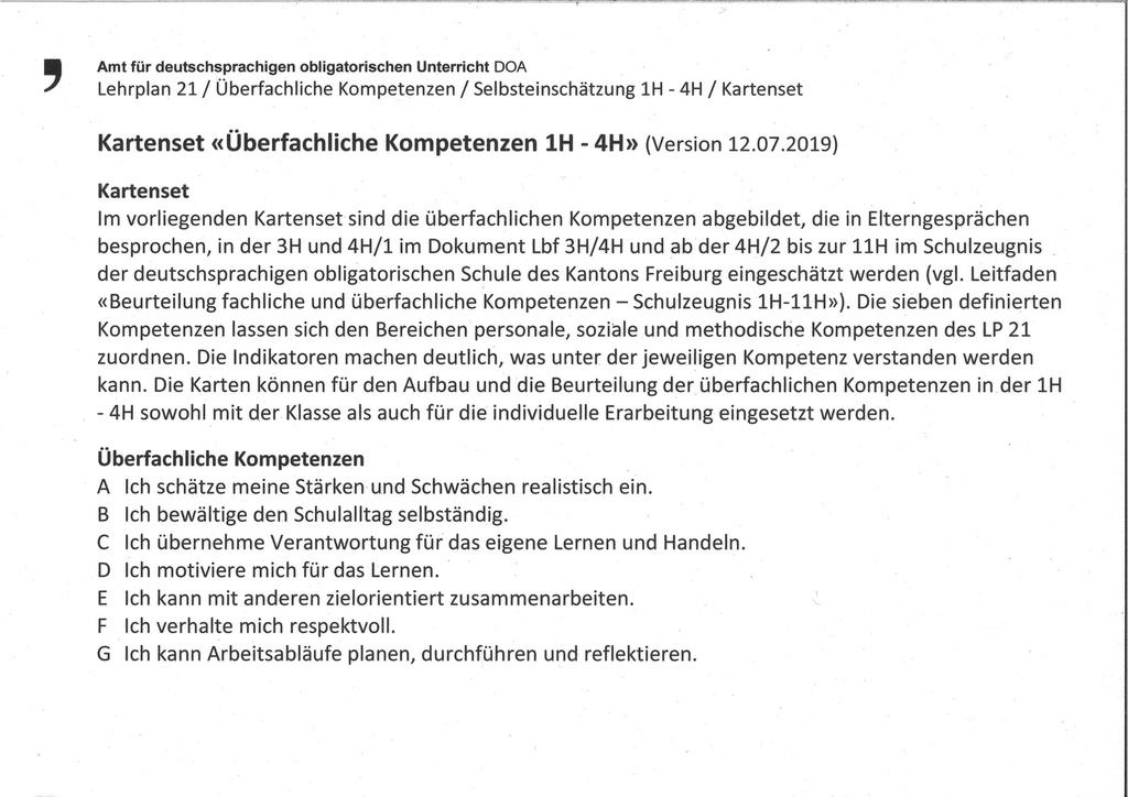 Kartenset "Überfachliche Kompetenzen" 1H - 4H