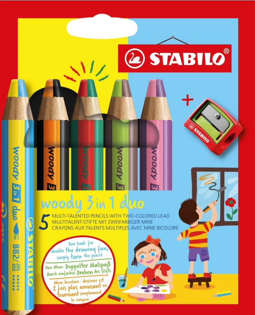 Farbstifte Stabilo Woody 3in1 duo, 5er Set mit Spitzer