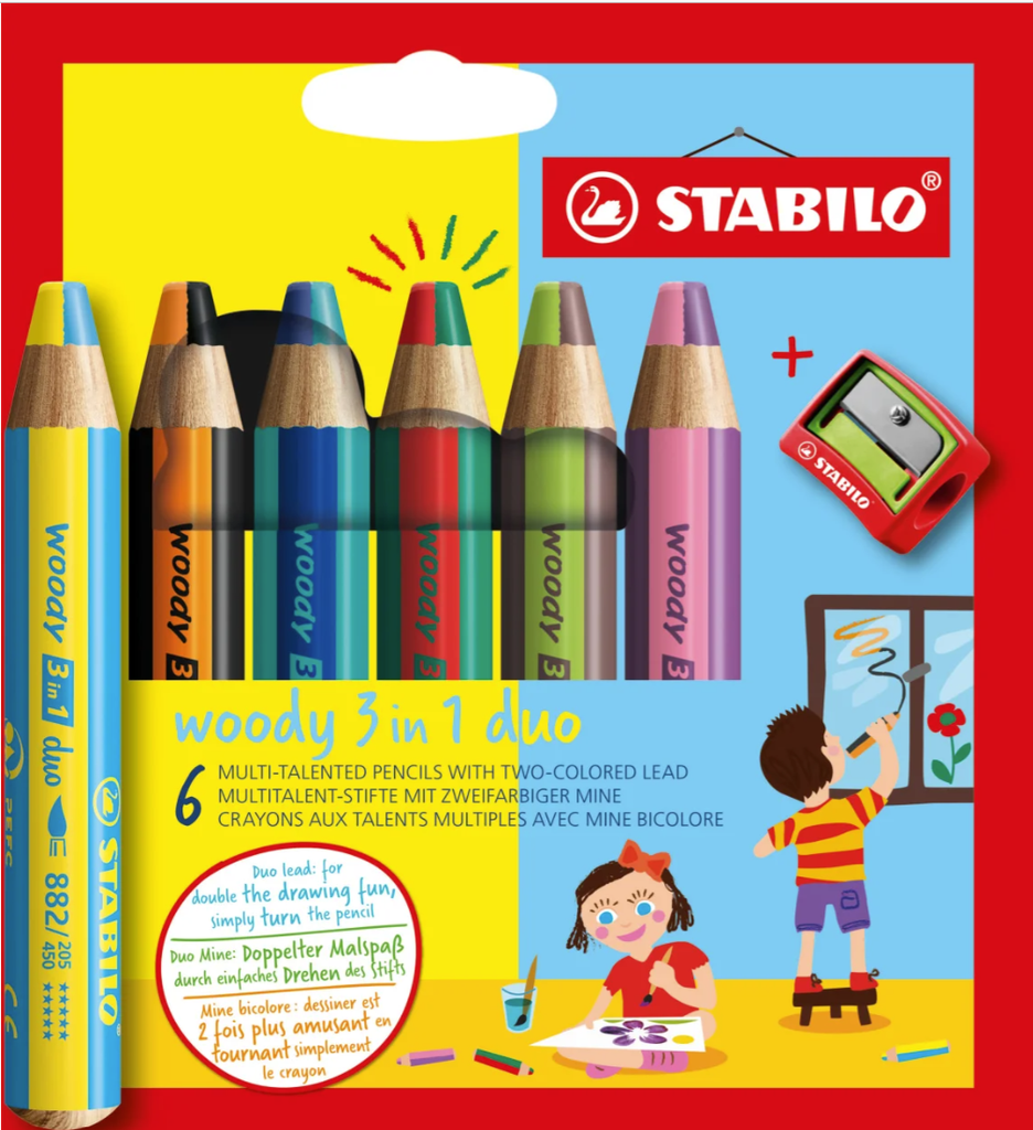 Farbstifte Stabilo Woody 3in1 duo, 6er Set mit Spitzer