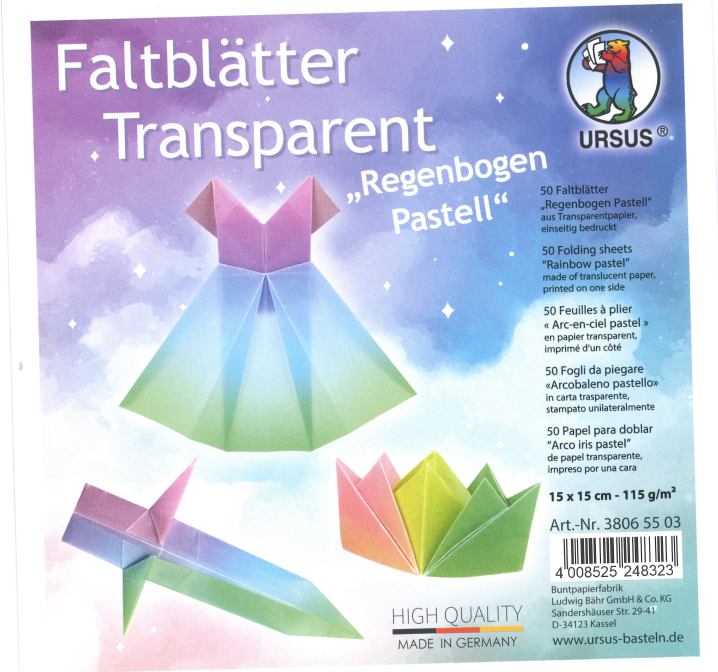 Faltblätter Transparent «Regenbogen Pastell»,  15 x 15 cm, einseitig bedruckt, 50 Blatt 225 g/m2