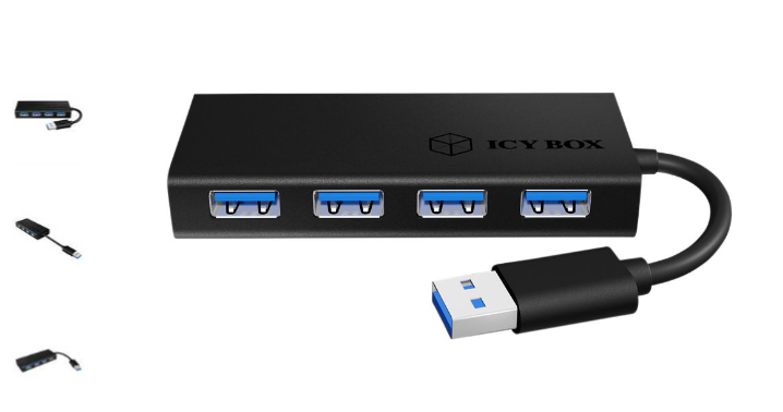 Icy Box 4 Port Hub, USB 3.0, Aluminium, schwarz, IB-AC6104-B