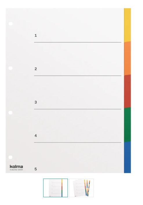 Register KolmaFlex A4 18.054.20 mehrfarbig, blanko 5-teilig