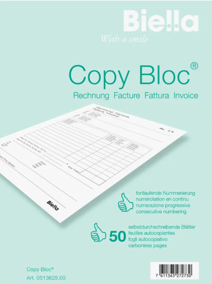 Bloc de facture  Biella COPY-BLOC A/F A6 51362500U autocopiante 50x2 feuilles