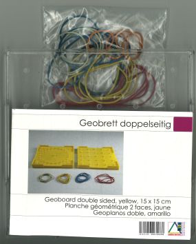 [90.128] Geometriebrett quadratisch 15 x 15 cm transparent, mit 25 Gummiringen im Polybeutel