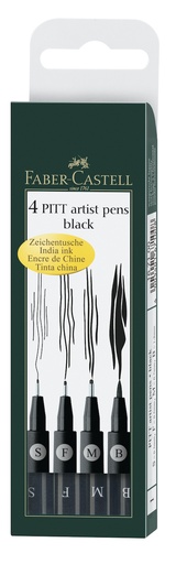 [68.275.1] ​​​Feutres encre de chine PITT ArtistPen, noir pq de 4 pces