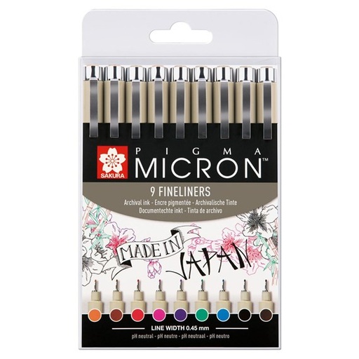 [68.281] Pigma Micron Fineliner Set 9 Farben 0.45mm