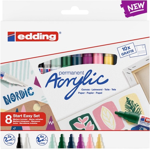 [91.705] Set de 8 marqueurs acrylique edding, 2 x 5300 et 6 x 5100