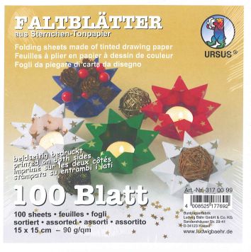 [94.124] Feuilles à plier carré avec étoiles 15x15 cm, 90 g/m2 (100 fles)