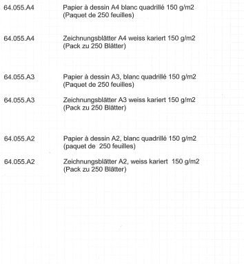 [64.055.A2] Zeichnungsblätter A2 140 g/m2 weiss kariert 5mm (250 Blatt)