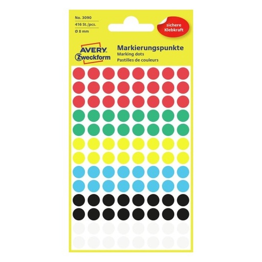 [90.260] Gommettes ø 8 mm assortiment (416 pièces)