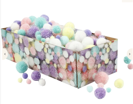 [83.345] Pompons Mix Pastellfarben Glitter ø 15-40 mm 400g ung.470 Stück